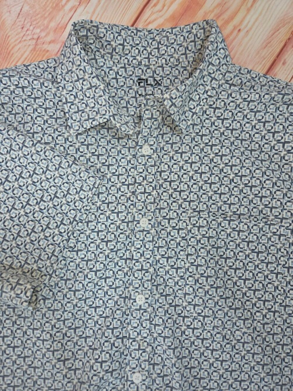 FLX Mens Slim Fit Short Sleeve Blue Geometric Shirt XL